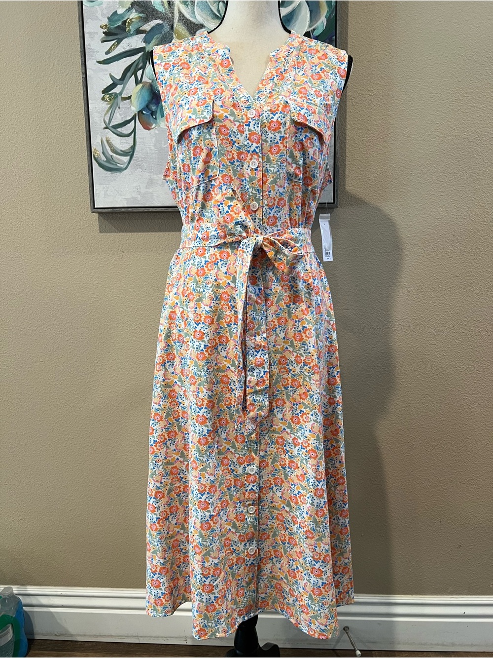 Croft & Barrow Sleeveless Floral Tie-Waist Midi Dress - Orange Multi